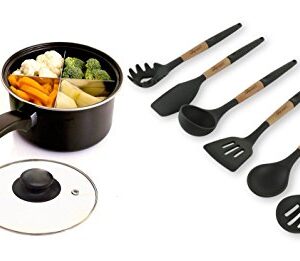 Silicone Cooking Utensils Set (6 pcs) Natural Wood Kitchen Utensils – Eco Friendly & BPA Free, Non Scratch & Non Stick Easy Grip Cooking Tools And Best Kitchen Gadgets Tools for Cookware - Image 2