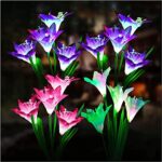 Dolucky Outdoor Solar Lights Garden Decorative, 4 Pack Solar Garden Lights with 16 Bigger Lily Solar Flowers, Multicolor Changing LED Solar Garden Lights for Patio Lawn Garden Yard Decoration