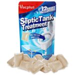 Vacplus Septic Tank Treatment - 12 Packs for 1-Year Supply, Flushable & Dissolvable Septic Tank Treatment Packets with Easy Operation, Biodegradable Septic Tank Treatment Enzymes for Wastes & Odors