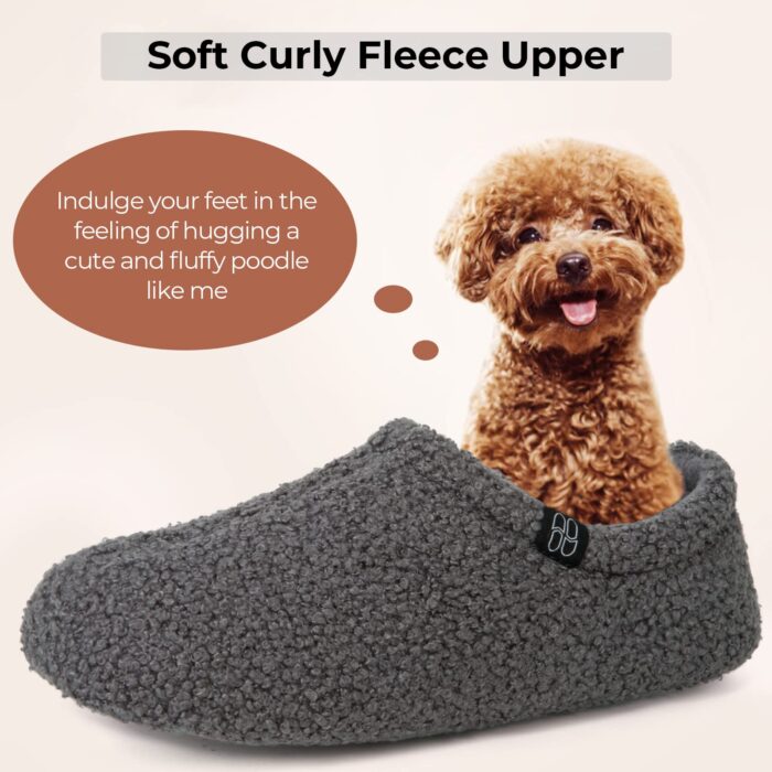 HomeTop Women's Fuzzy Curly Fur Memory Foam Loafer Slippers Bedroom House Shoes with Polar Fleece Lining (5-6 US,Dark Grey) - Image 5